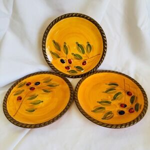 Gibson Hand Painted Yellow Orange Olive Branch Dinner Plates Set of 3 - 10 3/4 "